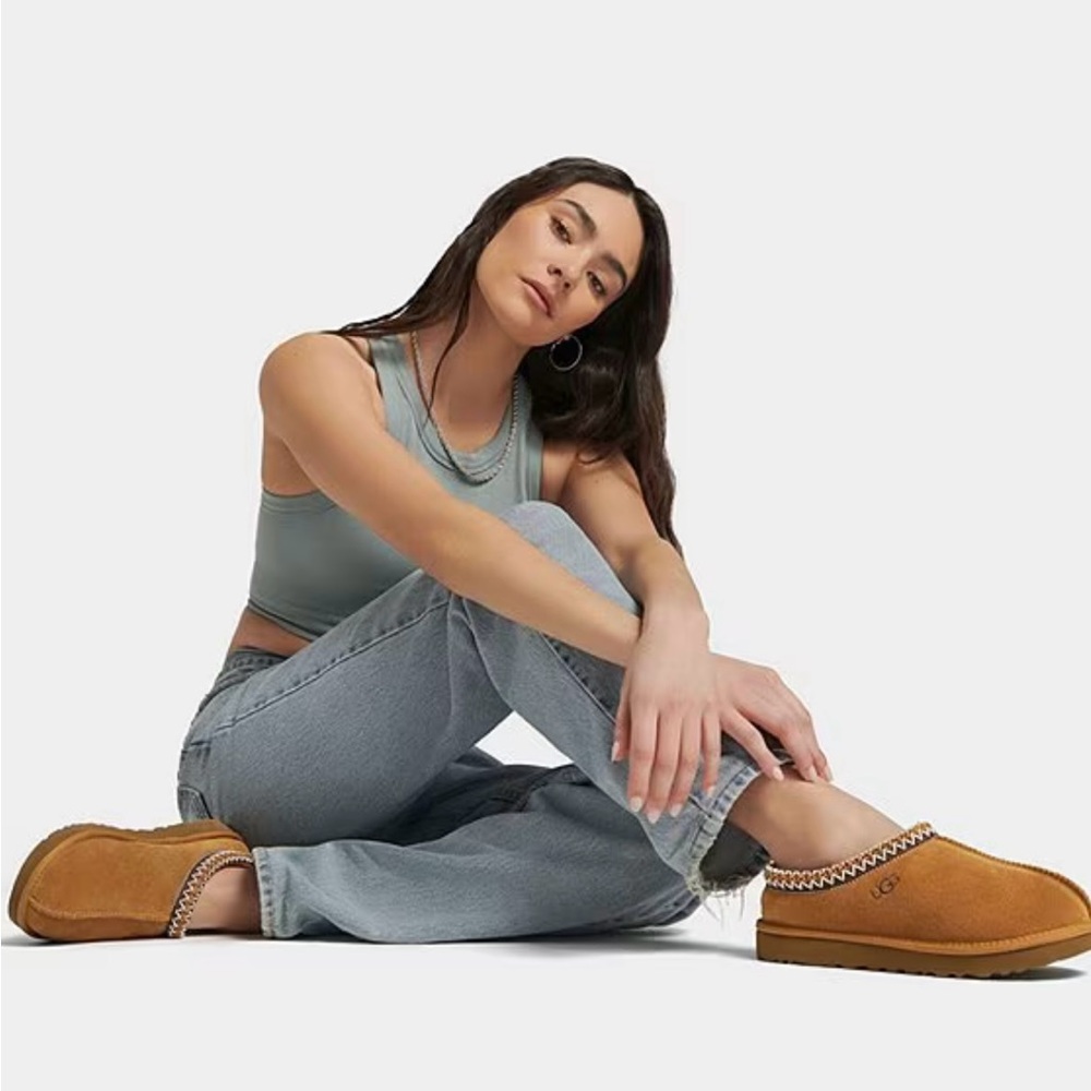 UGG Brown Cozy Suede Slippers with Knitted Trim - Picture 6 of 12